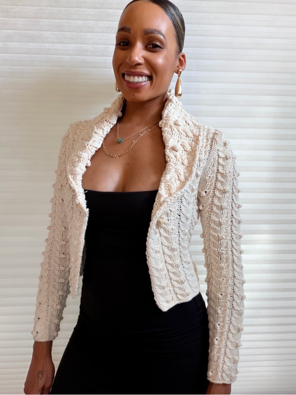 Vintage DKNY CITY DKNY Cream Cable Knit Cardigan Sweater : Chunky Fisherman Knit